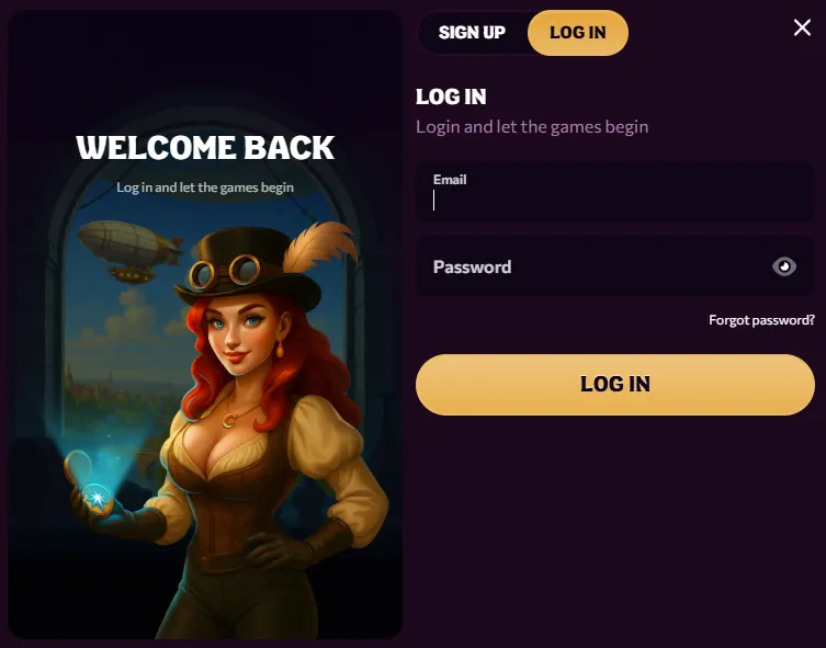 Chanze Casino login scherm